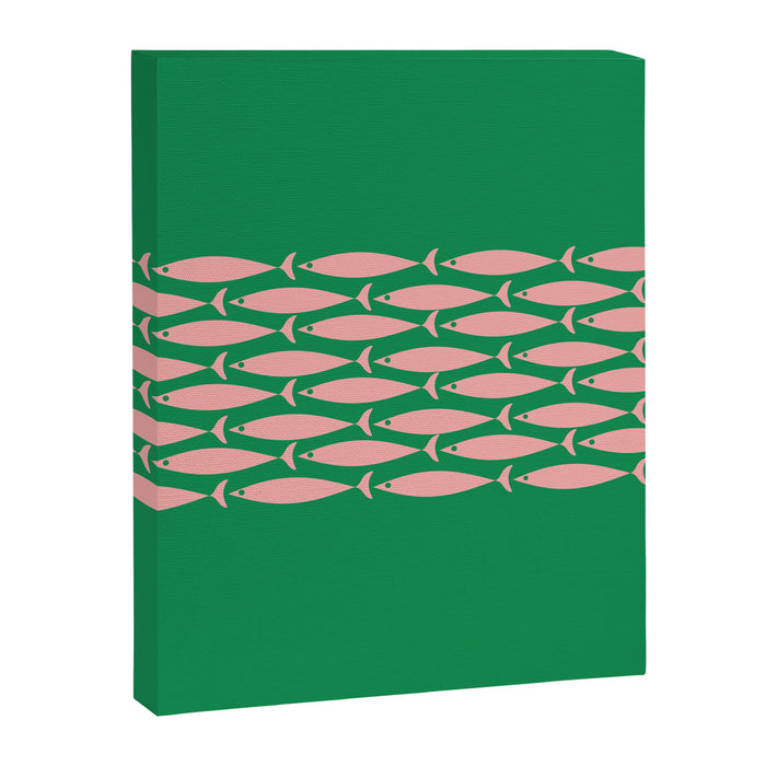Fish Stripe Minimal Mid Century Modern Green and Pink Canvas Print Gallery Image 1
