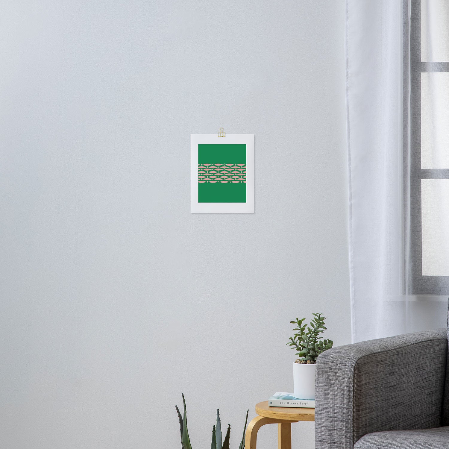 Fish Stripe Minimal Mid Century Modern Green and Pink Art Print Gallery Image 3