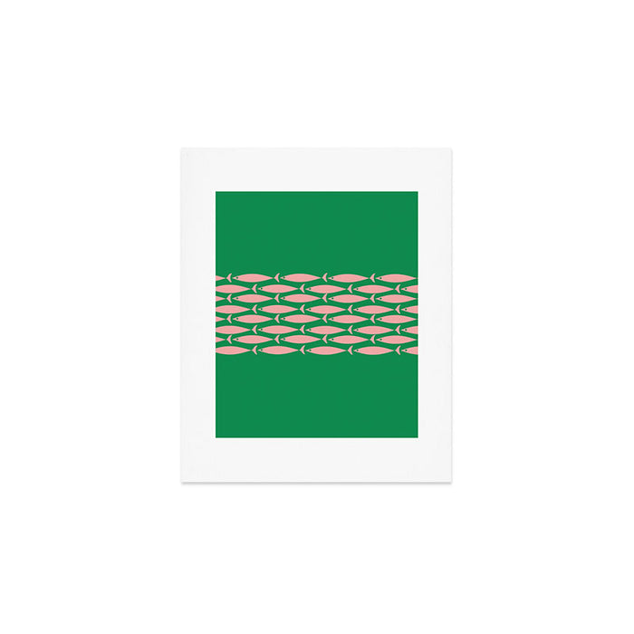 Fish Stripe Minimal Mid Century Modern Green and Pink Art Print Gallery Image 1