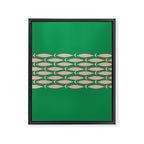 Fish Stripe Minimal Mid Century Modern Green and Pink Framed Canvas Print Gallery Image 8