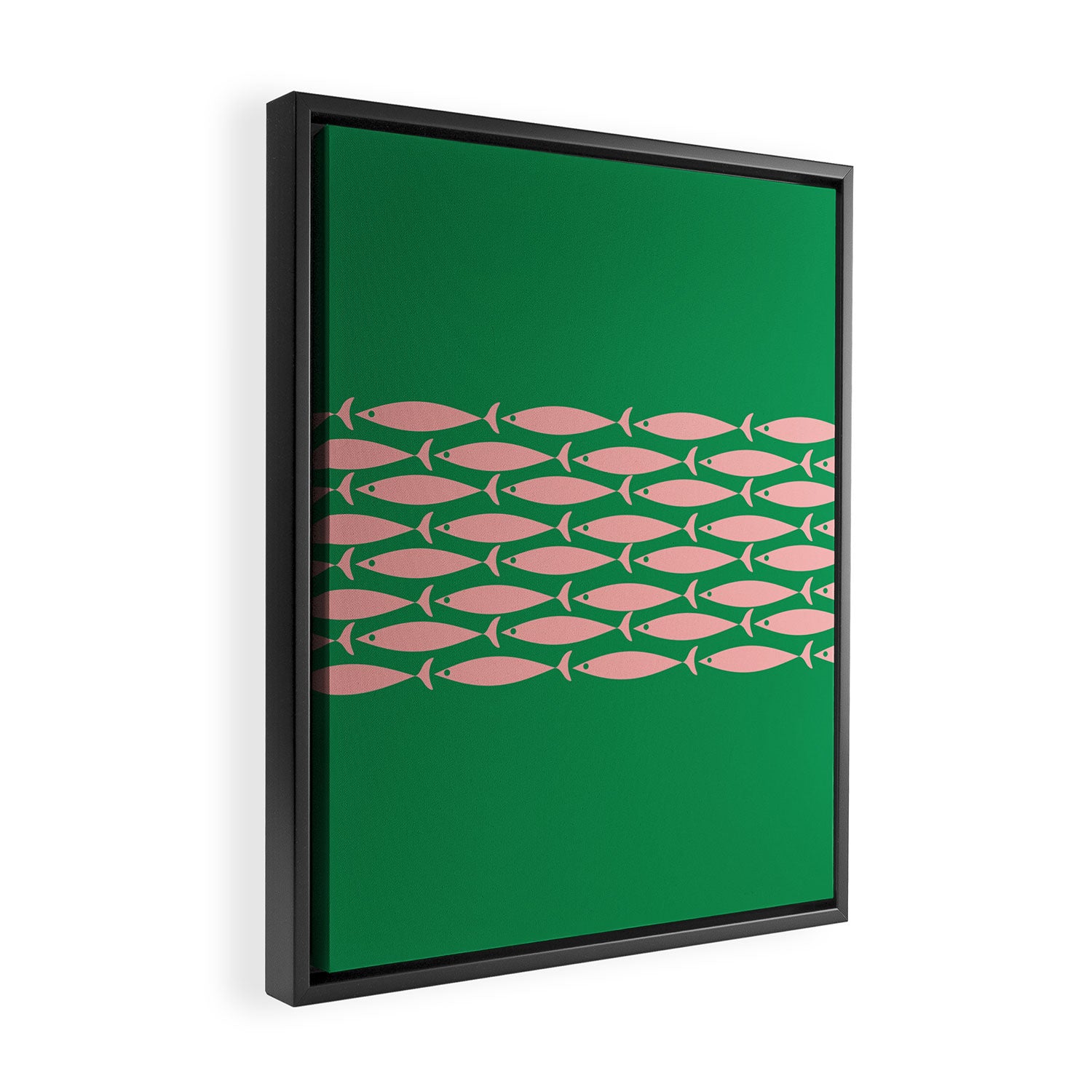Fish Stripe Minimal Mid Century Modern Green and Pink Framed Canvas Print Gallery Image 2