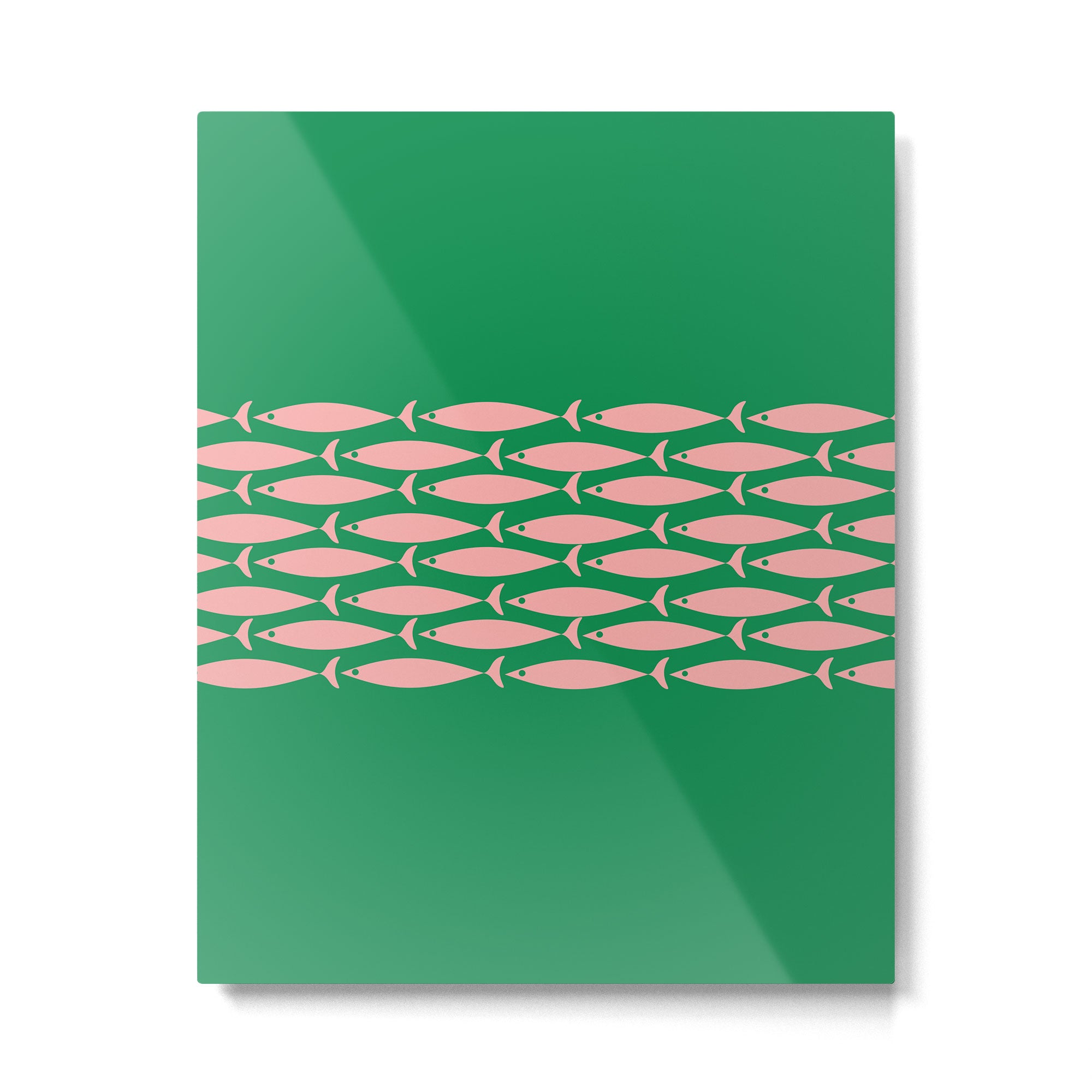 Fish Stripe Minimal Mid Century Modern Green and Pink Metal Print Gallery Image 6