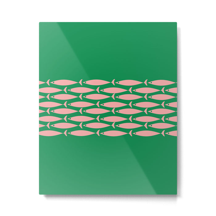 Fish Stripe Minimal Mid Century Modern Green and Pink Metal Print Gallery Image 1
