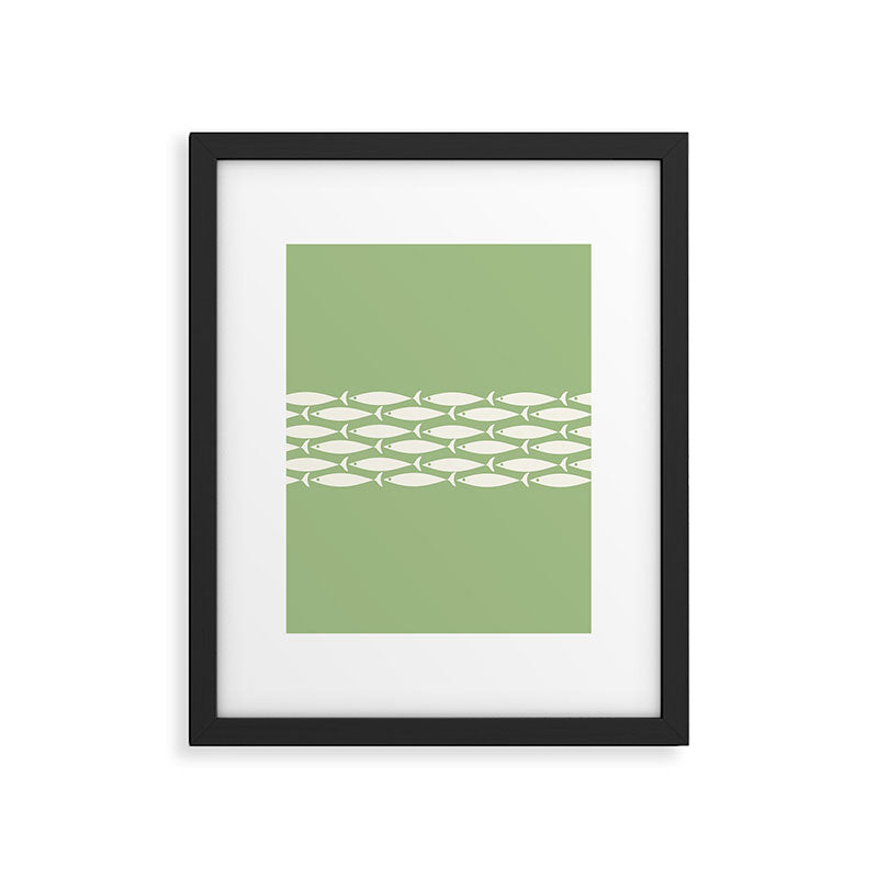 Fish Stripe Minimalist Mid-Century Pattern in Light Sage Green and Cream Framed Art Print Gallery Image 6