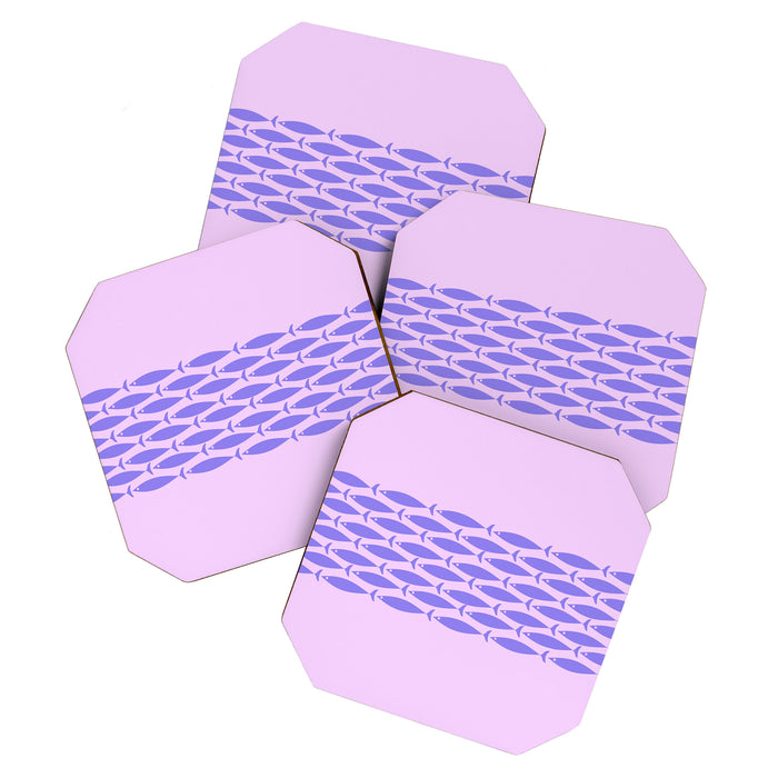 Fish Stripe Purple Minimal Mid Century Modern Lavender Lilac Pink Coaster Gallery Image 1