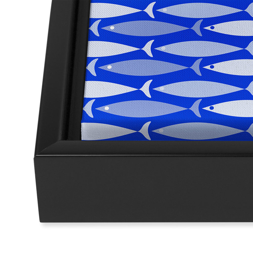 Fish Stripes in Royal Blue and Light Blue Framed Canvas Print Gallery Image 3