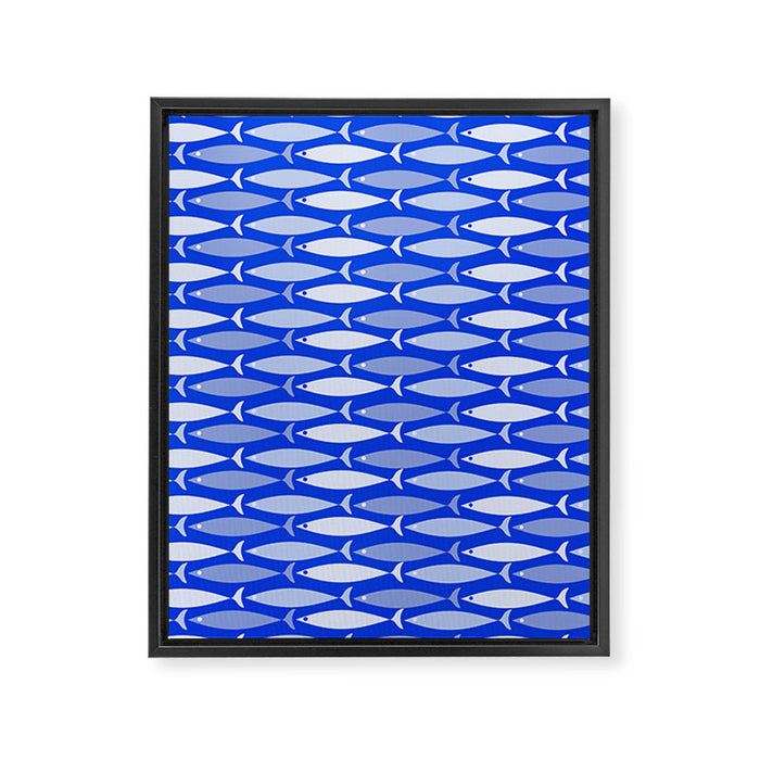 Fish Stripes in Royal Blue and Light Blue Framed Canvas Print Gallery Image 1