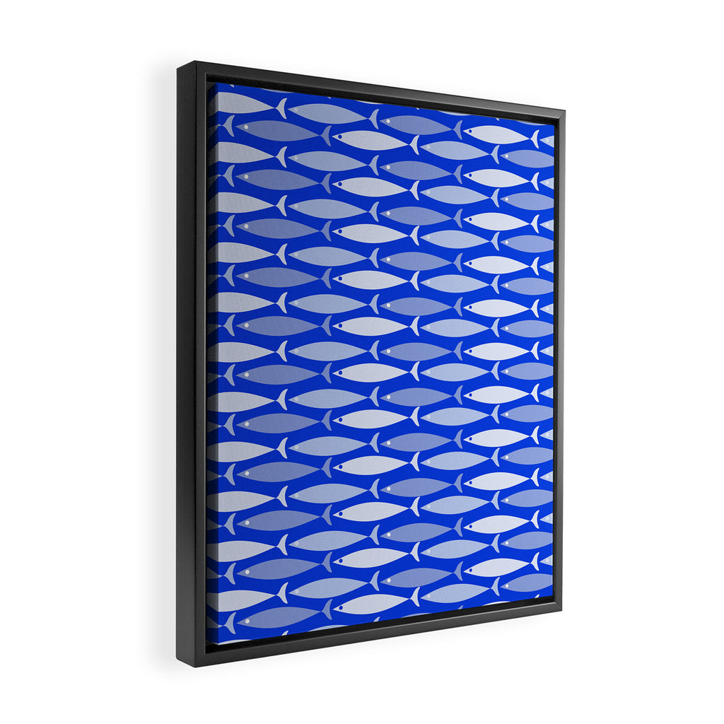 Fish Stripes in Royal Blue and Light Blue Framed Canvas Print Gallery Image 2