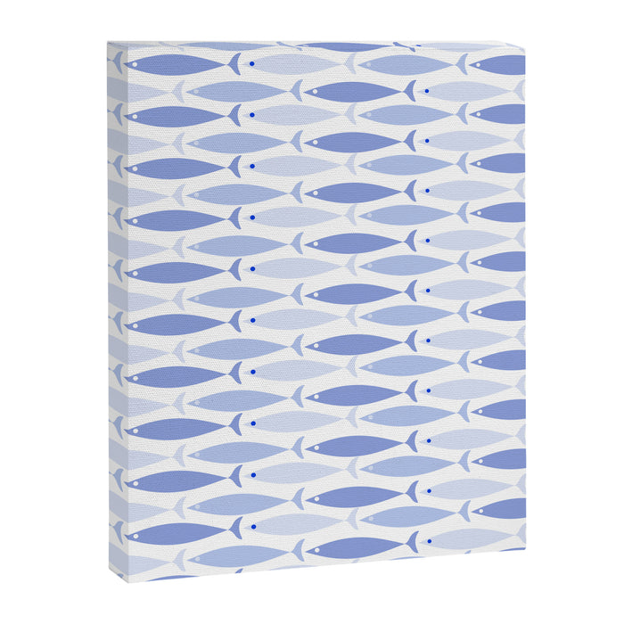 Fish Stripes - Mid Century Modern Pattern in Light Blue and White Canvas Print Gallery Image 1