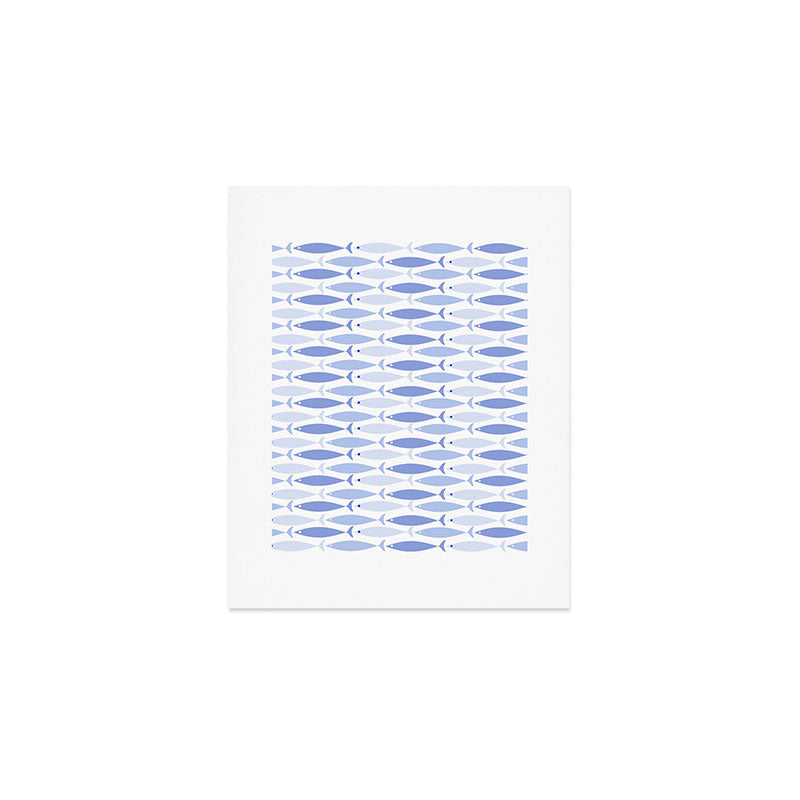 Fish Stripes - Mid Century Modern Pattern in Light Blue and White Art Print Gallery Image 1