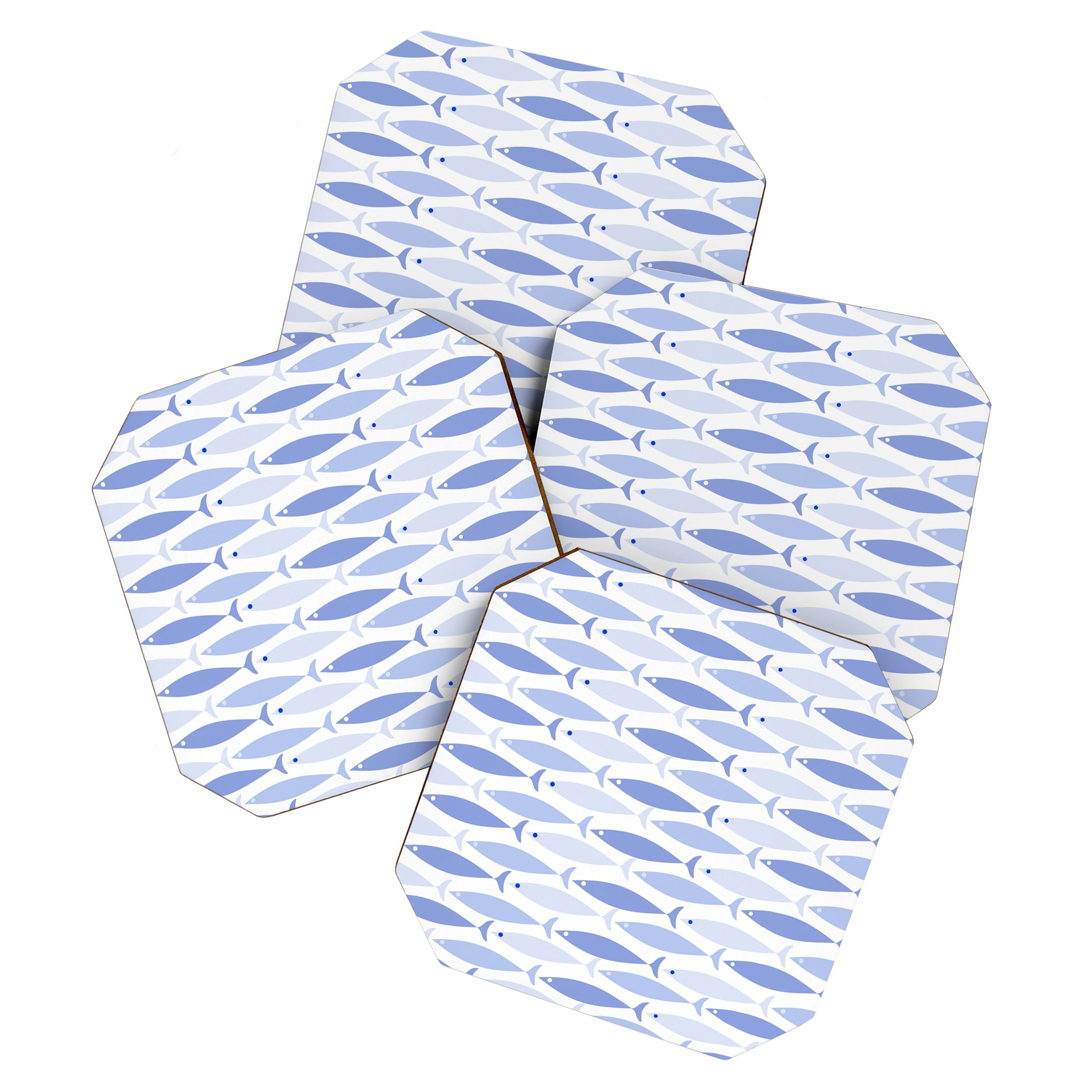 Fish Stripes - Mid Century Modern Pattern in Light Blue and White Coaster Gallery Image 1