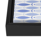 Fish Stripes - Mid Century Modern Pattern in Light Blue and White Framed Canvas Print Gallery Image 3