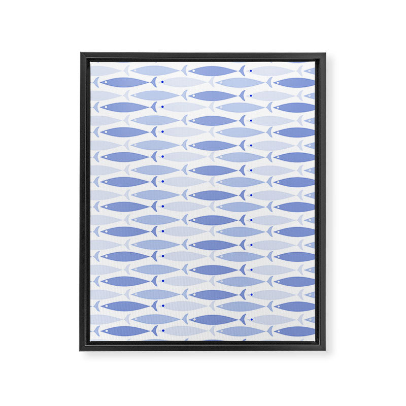 Fish Stripes - Mid Century Modern Pattern in Light Blue and White Framed Canvas Print Gallery Image 8