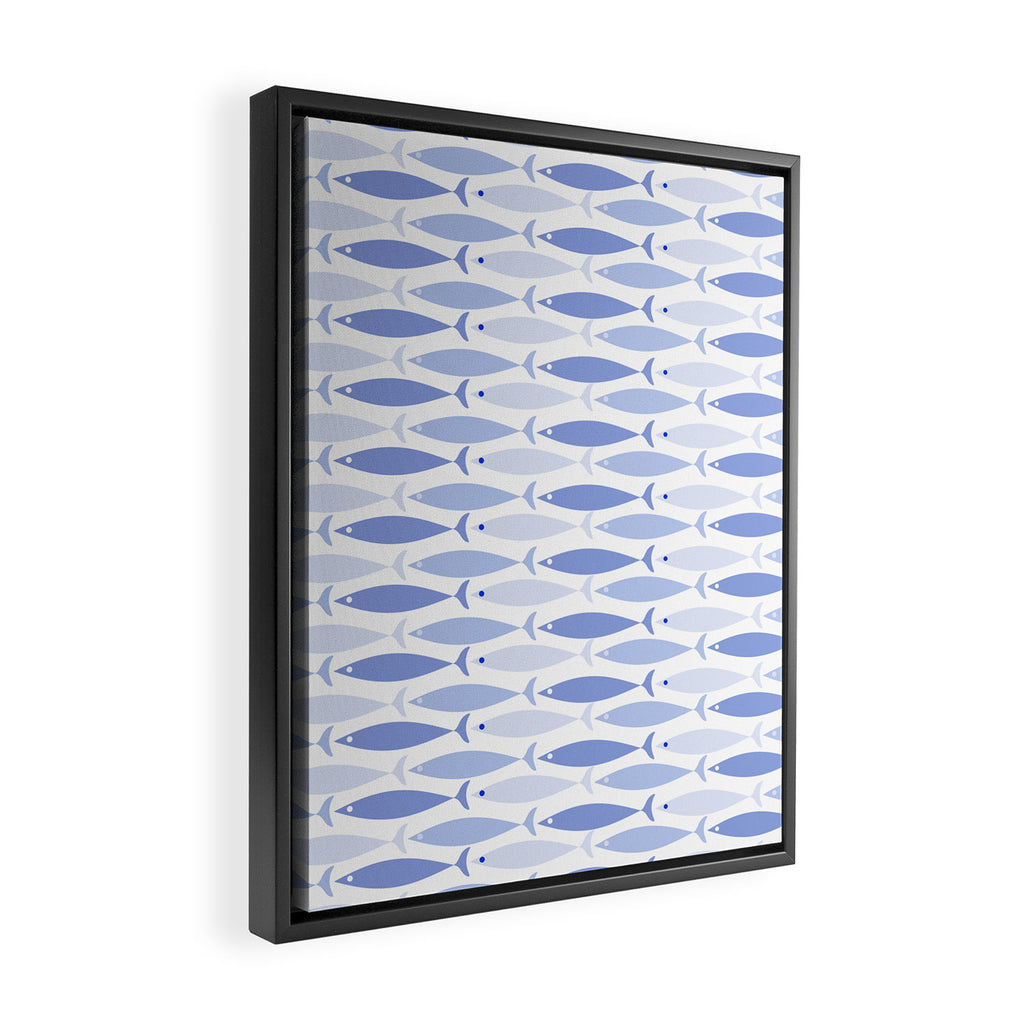 Fish Stripes - Mid Century Modern Pattern in Light Blue and White Framed Canvas Print Gallery Image 2