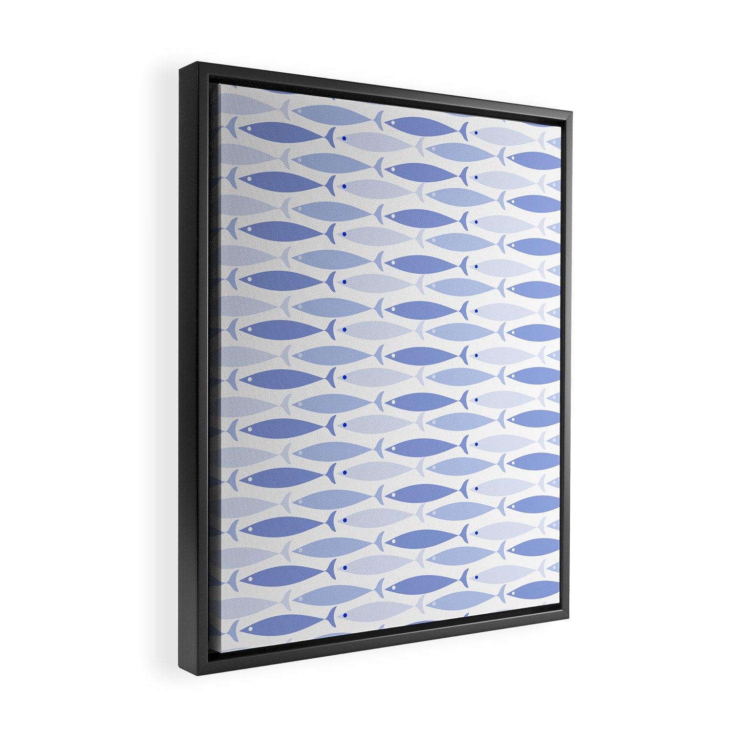 Fish Stripes - Mid Century Modern Pattern in Light Blue and White Framed Canvas Print Gallery Image 2