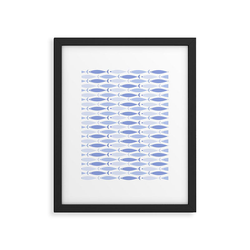 Fish Stripes - Mid Century Modern Pattern in Light Blue and White Framed Art Print Gallery Image 6