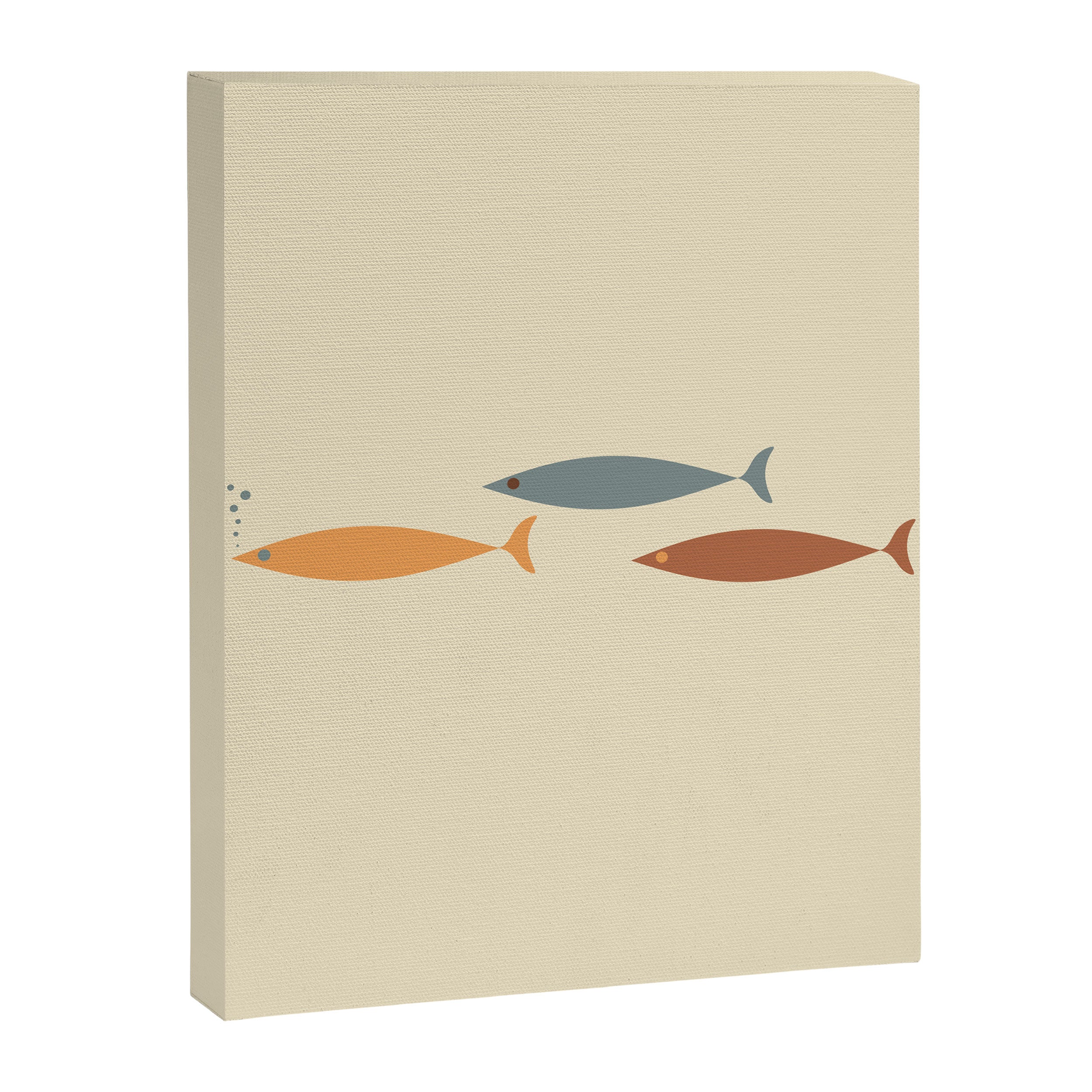 Fish Trio Mid-Century Modern Minimalism in Orange, Slate Blue, Brown, and Cream Beige Canvas Print Gallery Image 8