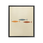 Fish Trio Mid-Century Modern Minimalism in Orange, Slate Blue, Brown, and Cream Beige Framed Canvas Print Gallery Image 8