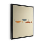 Fish Trio Mid-Century Modern Minimalism in Orange, Slate Blue, Brown, and Cream Beige Framed Canvas Print Gallery Image 2