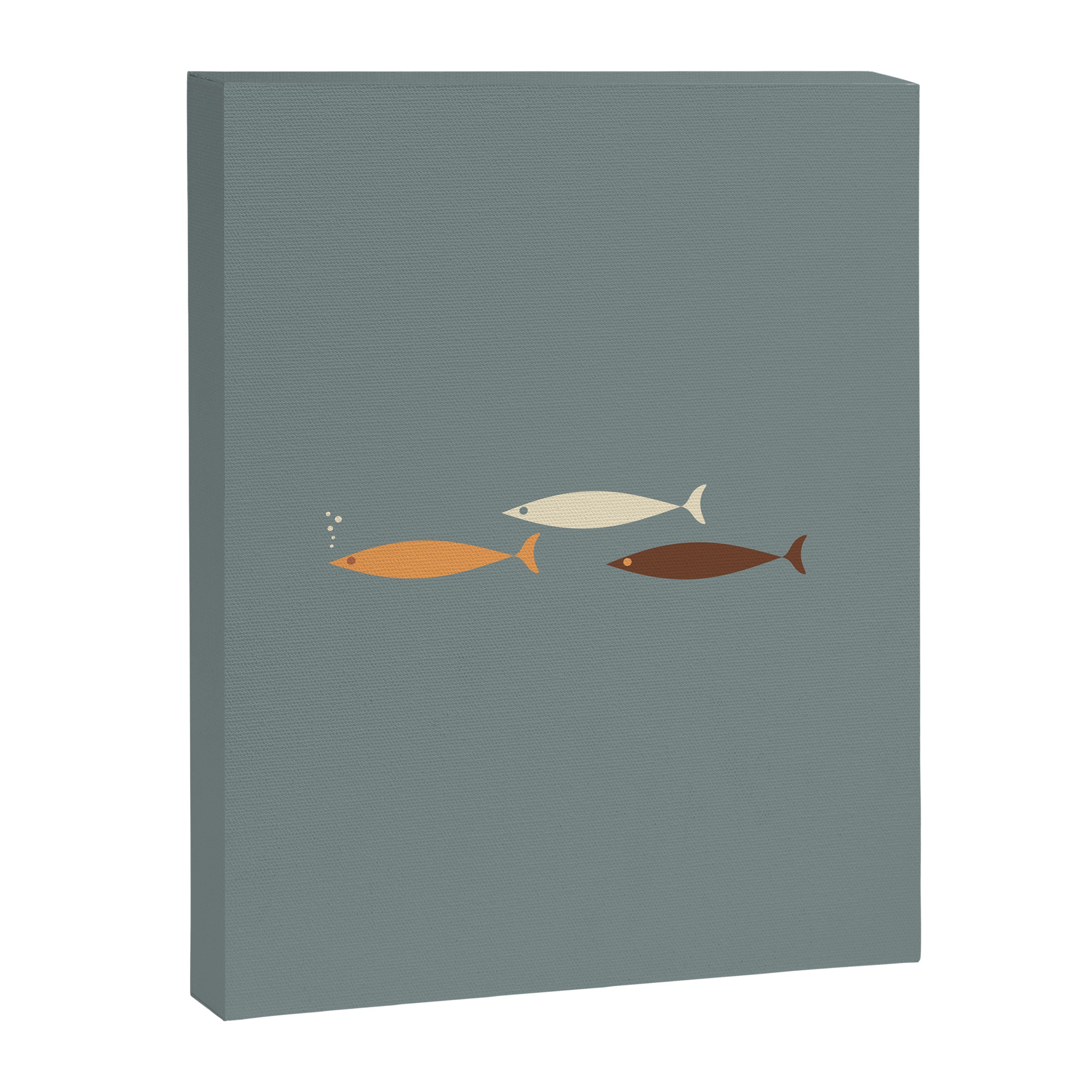 Fish Trio - Minimalist Mid-Century Slate Blue Orange Brown Cream Canvas Print Gallery Image 8
