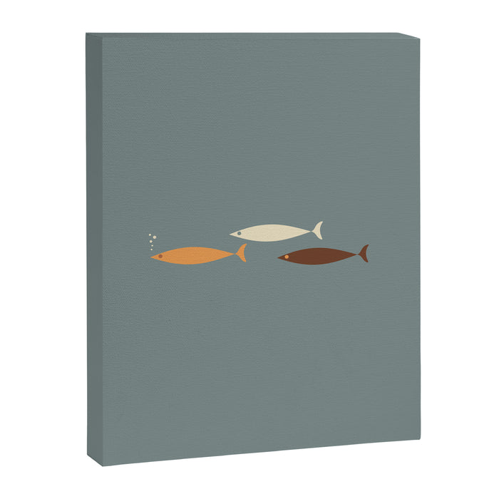Fish Trio - Minimalist Mid-Century Slate Blue Orange Brown Cream Canvas Print Gallery Image 1