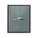 Fish Trio - Minimalist Mid-Century Slate Blue Orange Brown Cream Framed Canvas Print Gallery Image 8