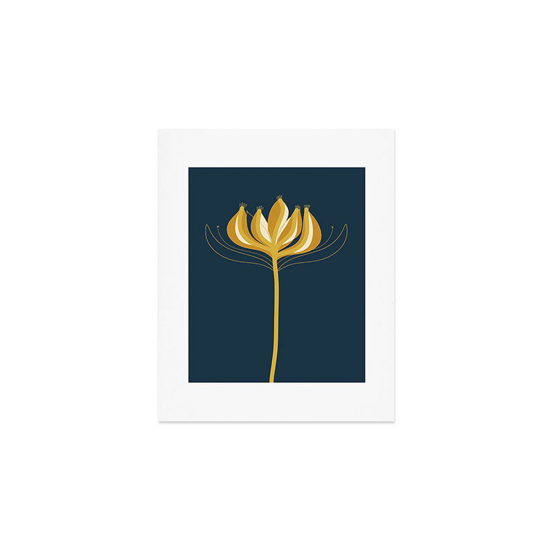 Fleur Exotique - Floral Minimalism in Mustard and Navy  Art Print Gallery Image 1
