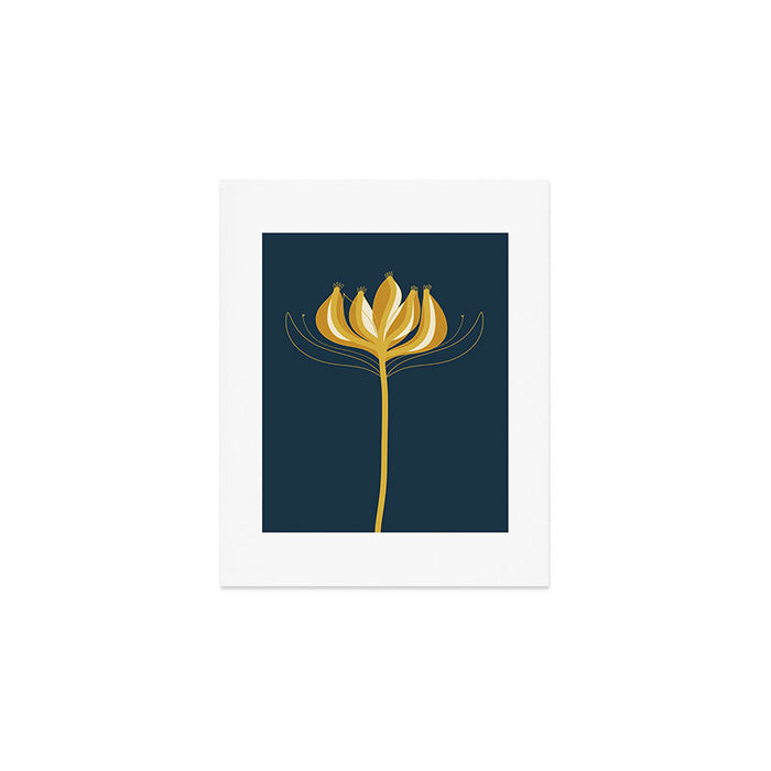  Fleur Exotique - Floral Minimalism in Mustard and Navy  Art Print Gallery Image 1