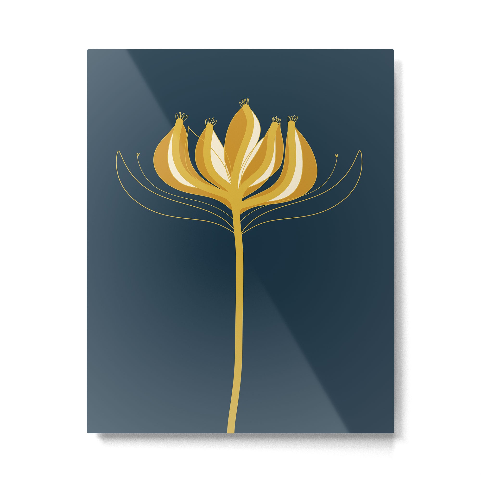  Fleur Exotique - Floral Minimalism in Mustard and Navy  Metal Print Gallery Image 6