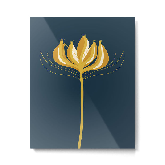  Fleur Exotique - Floral Minimalism in Mustard and Navy  Metal Print Gallery Image 1