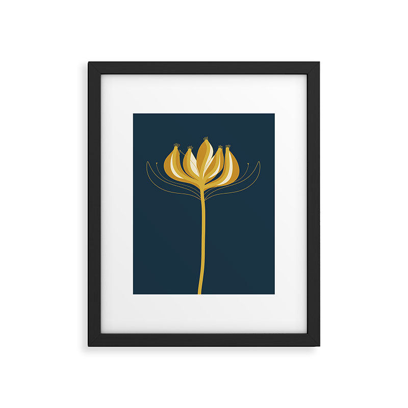  Fleur Exotique - Floral Minimalism in Mustard and Navy  Framed Art Print Gallery Image 6