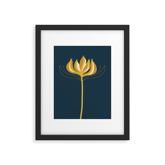  Fleur Exotique - Floral Minimalism in Mustard and Navy  Framed Art Print Gallery Image 1