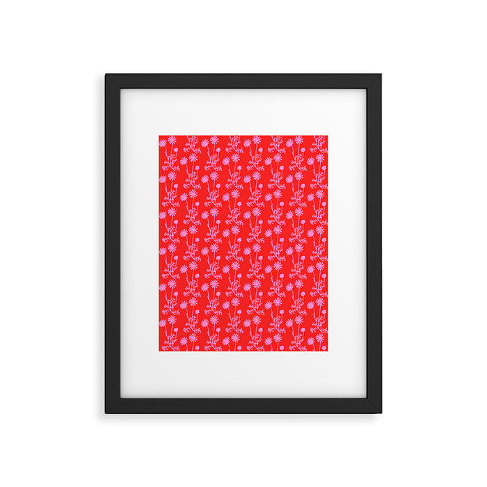 Floral Botanical Contemporary Wild Daisies Pink and Red Pattern Framed Art Print Gallery Image 1