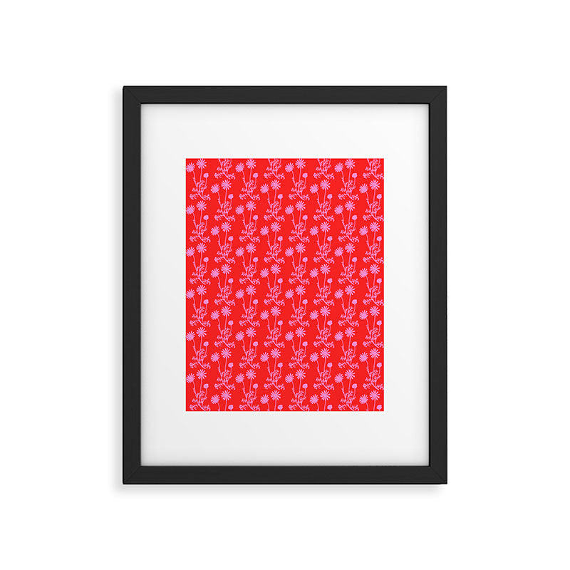Floral Botanical Contemporary Wild Daisies Pink and Red Pattern Framed Art Print Gallery Image 5