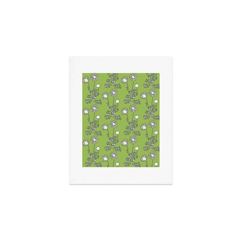 Floral Botanical Wild Daisies Pattern in Spring Sage Green, Navy Blue, and Creamy White Art Print Gallery Image 1