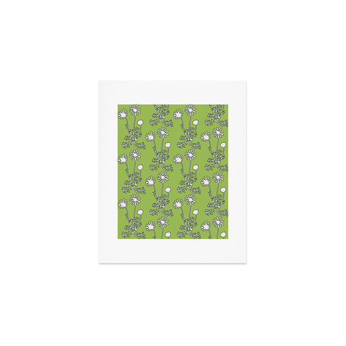 Floral Botanical Wild Daisies Pattern in Spring Sage Green, Navy Blue, and Creamy White Art Print Gallery Image 1