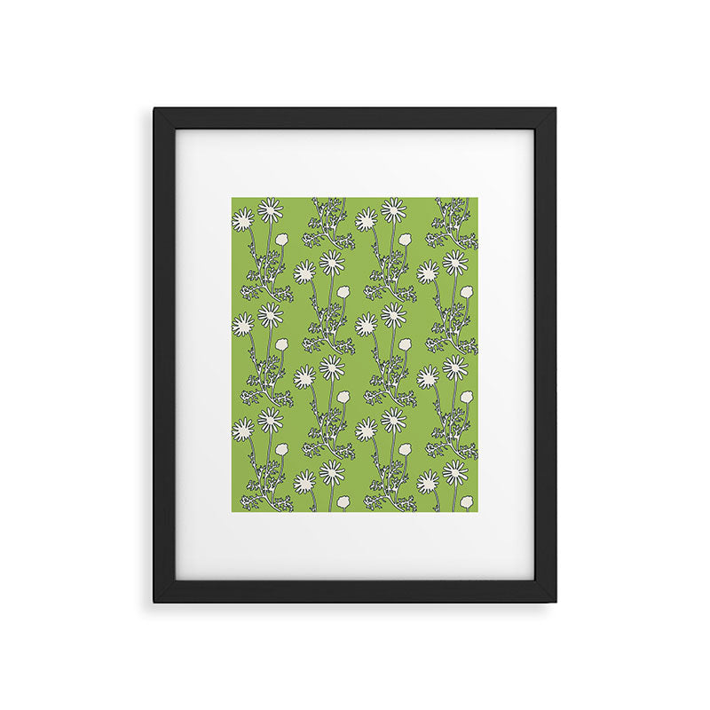 Floral Botanical Wild Daisies Pattern in Spring Sage Green, Navy Blue, and Creamy White Framed Art Print Gallery Image 5