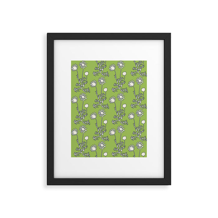 Floral Botanical Wild Daisies Pattern in Spring Sage Green, Navy Blue, and Creamy White Framed Art Print Gallery Image 1