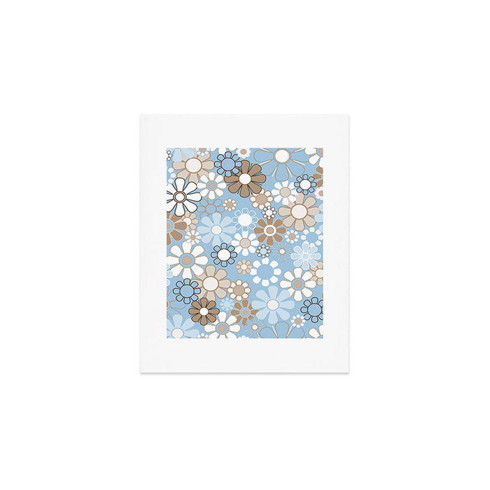 Floral Retro Garden Flower Pattern in Ice Blue Art Print Gallery Image 1