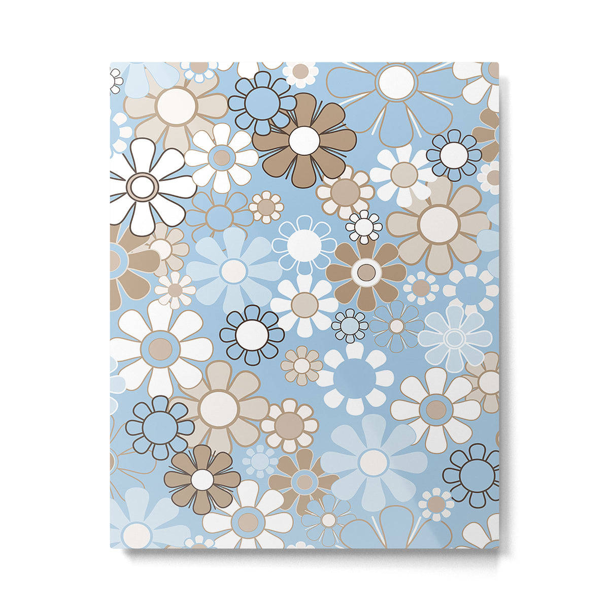 Floral Retro Garden Flower Pattern in Ice Blue Metal Print Gallery Image 6