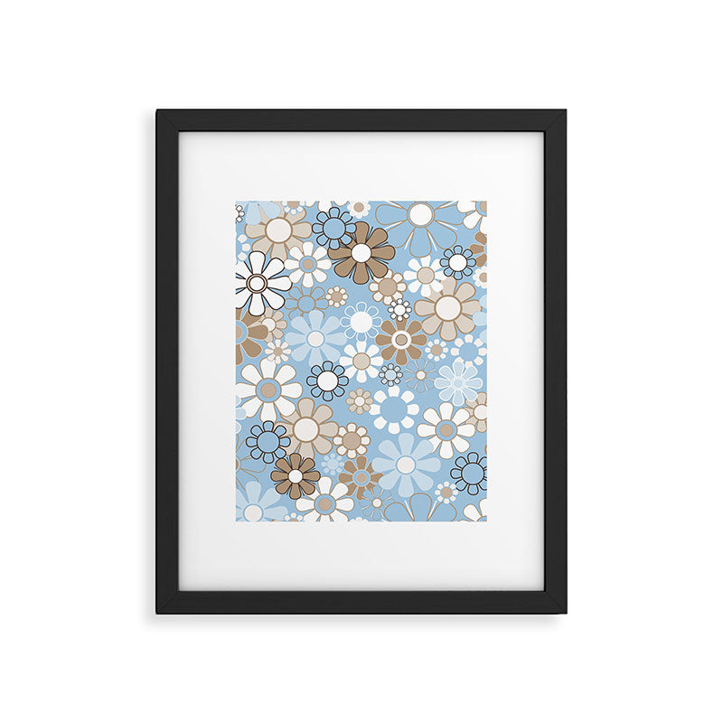 Floral Retro Garden Flower Pattern in Ice Blue Framed Art Print Gallery Image 6