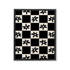 Flower Check Checkerboard Geometric Floral Pattern Black and Almond Cream Framed Canvas Print Gallery Image 6