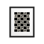 Flower Check Checkerboard Geometric Floral Pattern Black and Almond Cream Framed Art Print Gallery Image 4