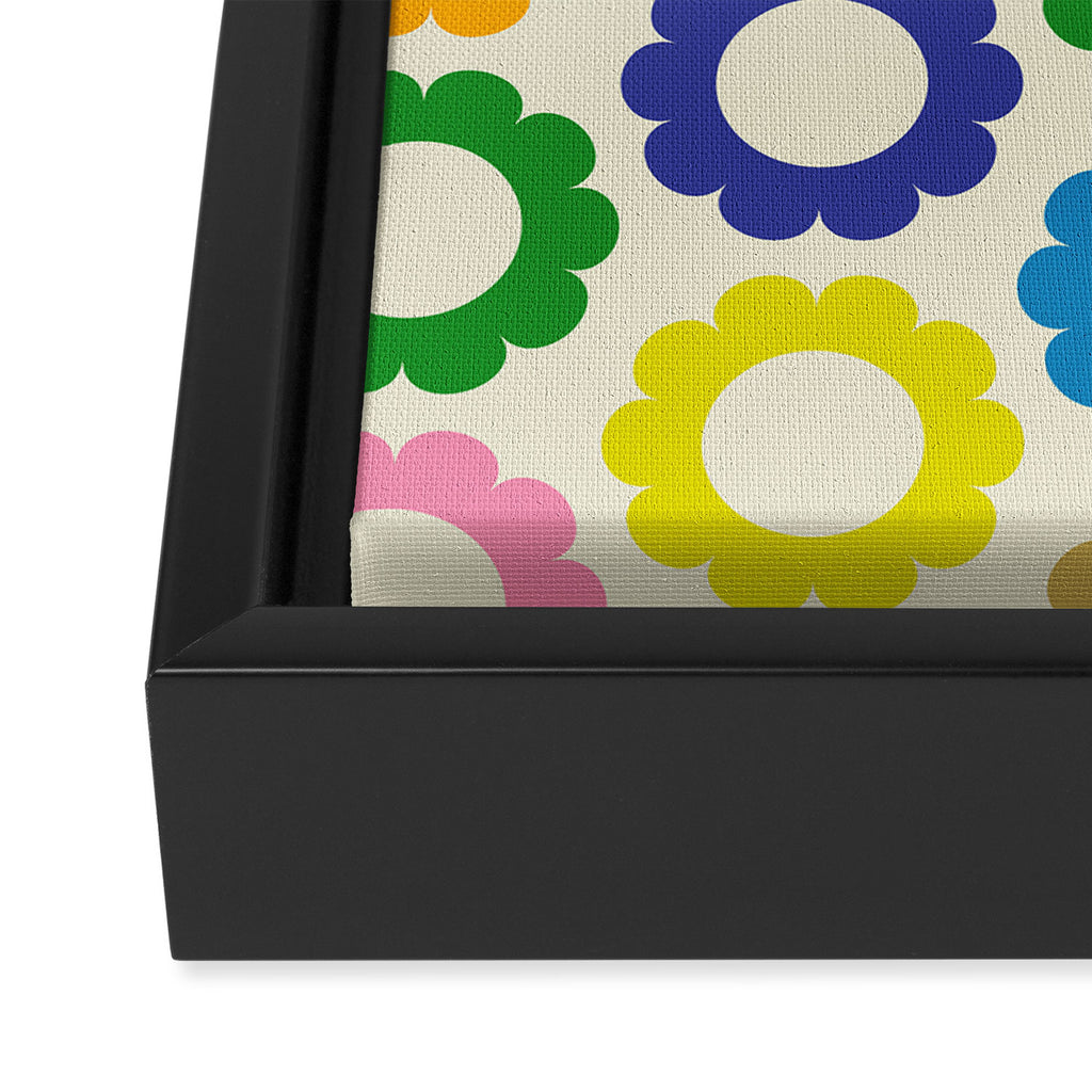 Flower Dots Cute Colorful Retro Contemporary Floral Pattern Framed Canvas Print Gallery Image 3