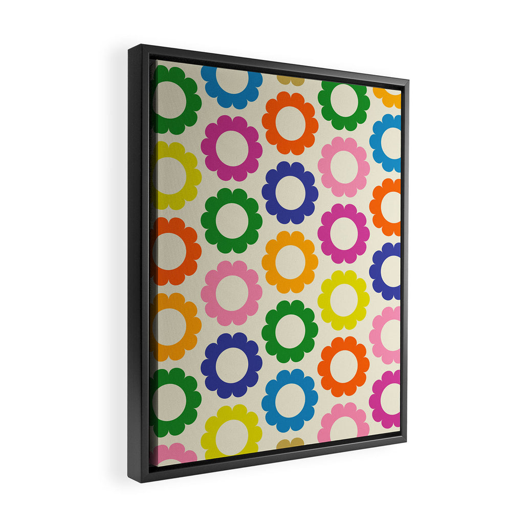 Flower Dots Cute Colorful Retro Contemporary Floral Pattern Framed Canvas Print Gallery Image 2