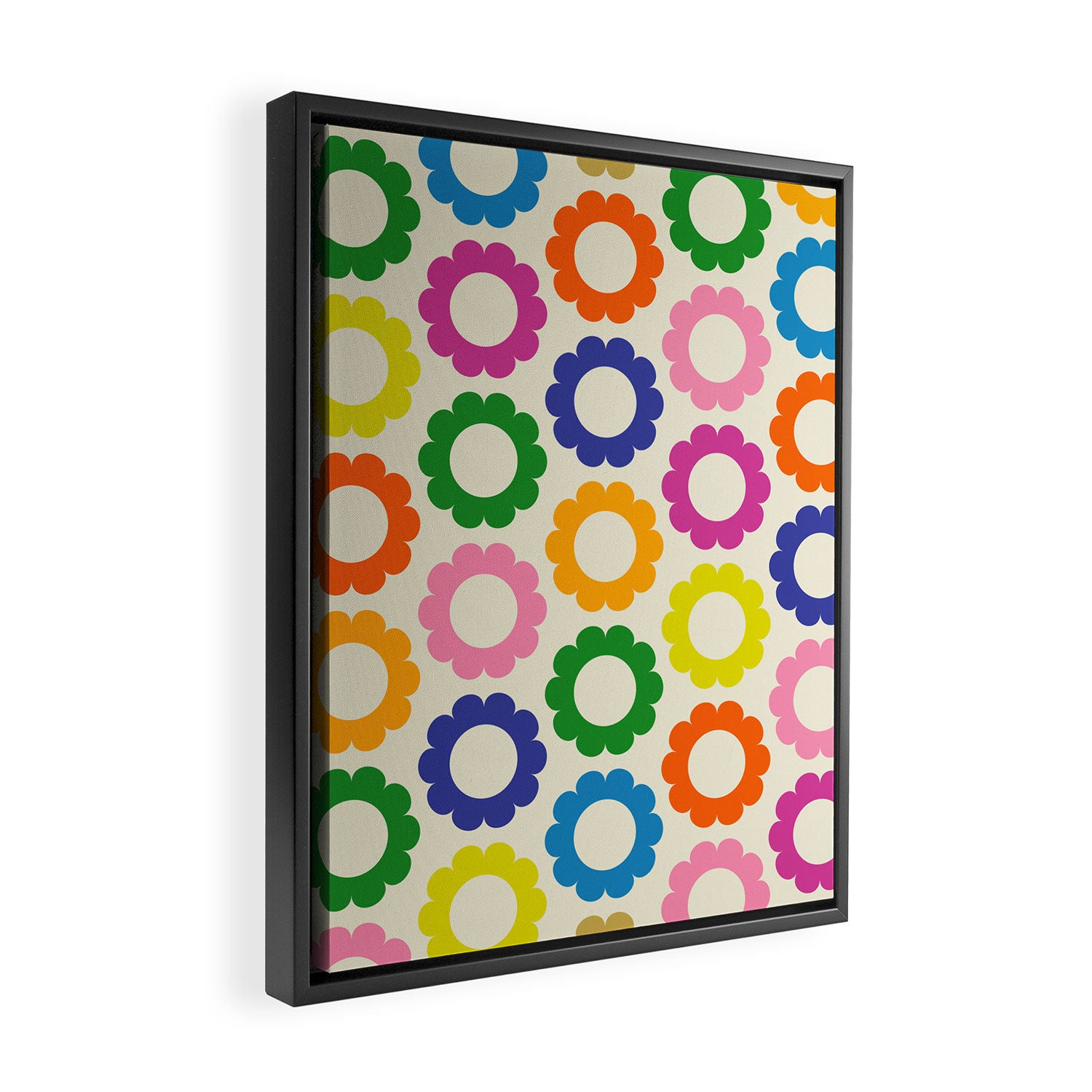 Flower Dots Cute Colorful Retro Contemporary Floral Pattern Framed Canvas Print Gallery Image 2