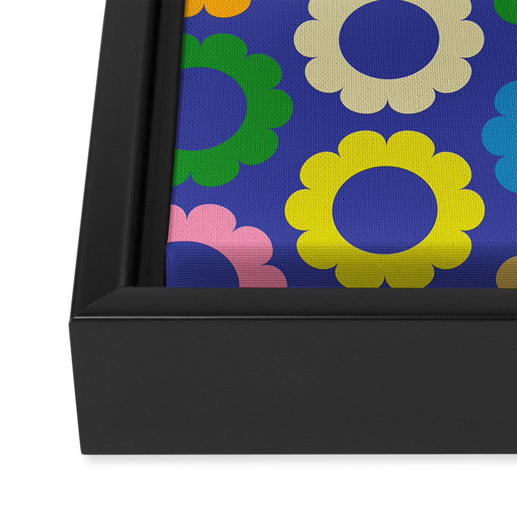 Flower Dots Cute Colorful Simple Retro Contemporary Floral Pattern Blue Framed Canvas Print Gallery Image 3