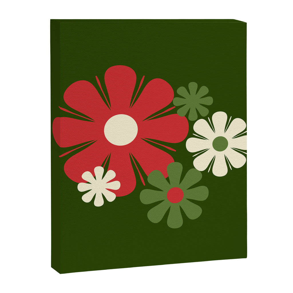 Flower Locus Retro Christmas 60s 70s Floral Pattern Xmas Green Red Cream Canvas Print Gallery Image 8