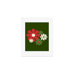 Flower Locus Retro Christmas 60s 70s Floral Pattern Xmas Green Red Cream Art Print Gallery Image 1