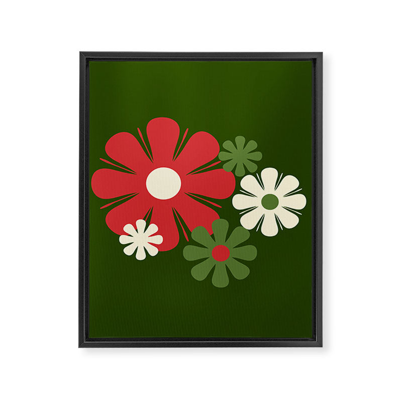 Flower Locus Retro Christmas 60s 70s Floral Pattern Xmas Green Red Cream Framed Canvas Print Gallery Image 8